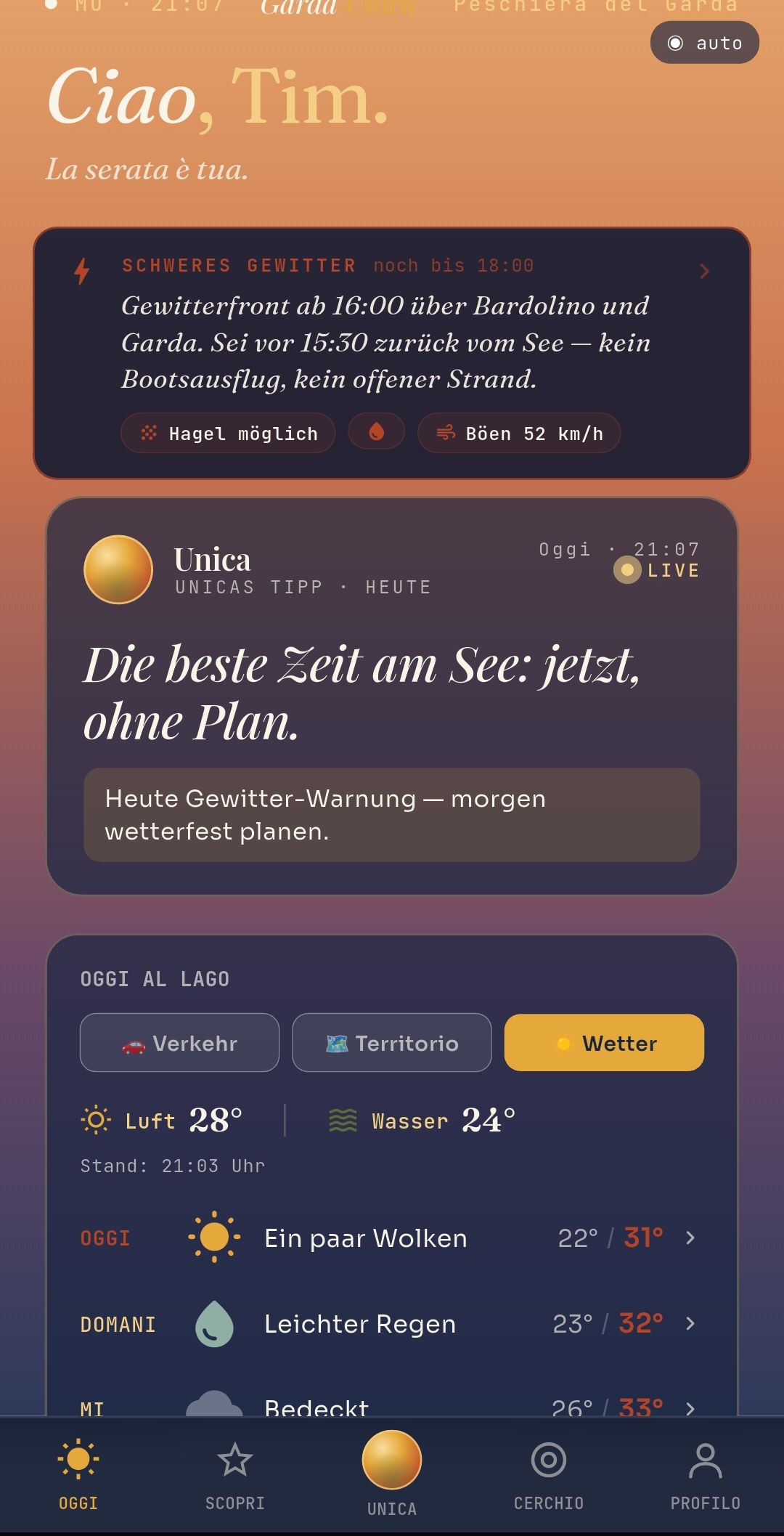 Garda Unica — Unwetterwarnung